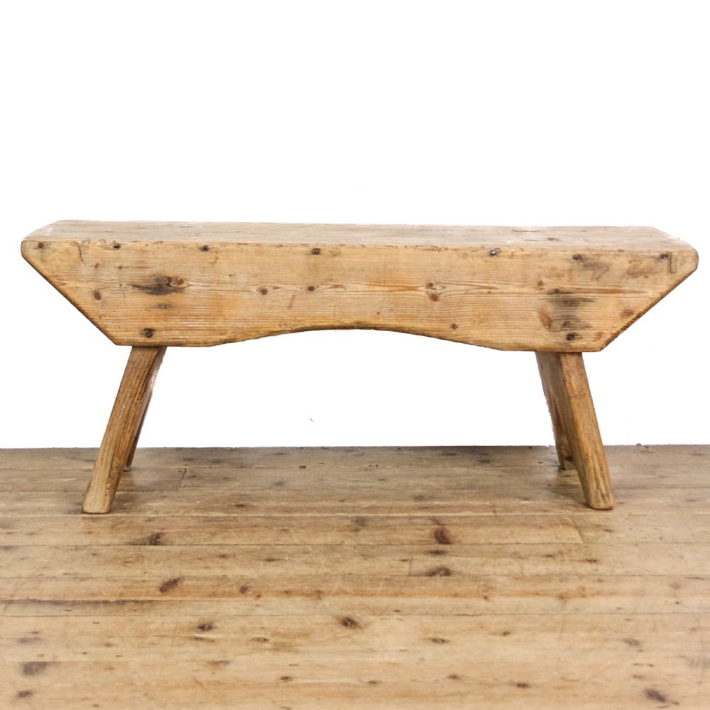 Antique Small Rustic Wooden Pine Bench
 View III