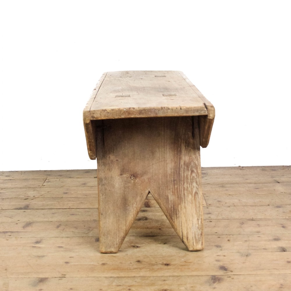 Antique Small Rustic Wooden Pine Bench
 View V