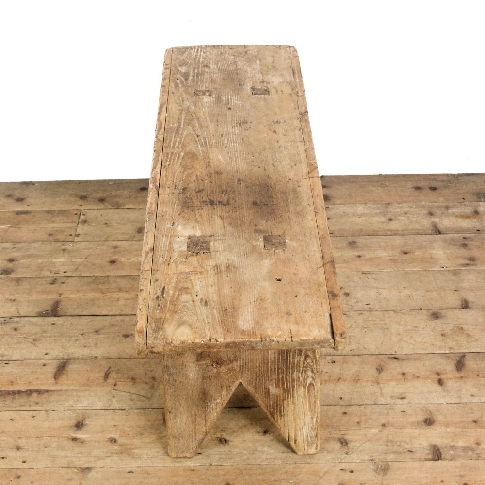 Antique Small Rustic Wooden Pine Bench
 View VI