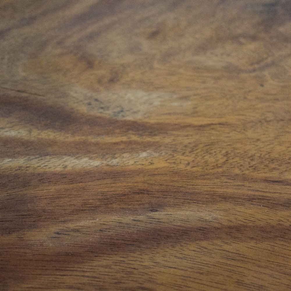 A Georgian mahogany side table featuring three drawers with brass ring handles, chevron timber veneer, and four square tapered legs. View VIII