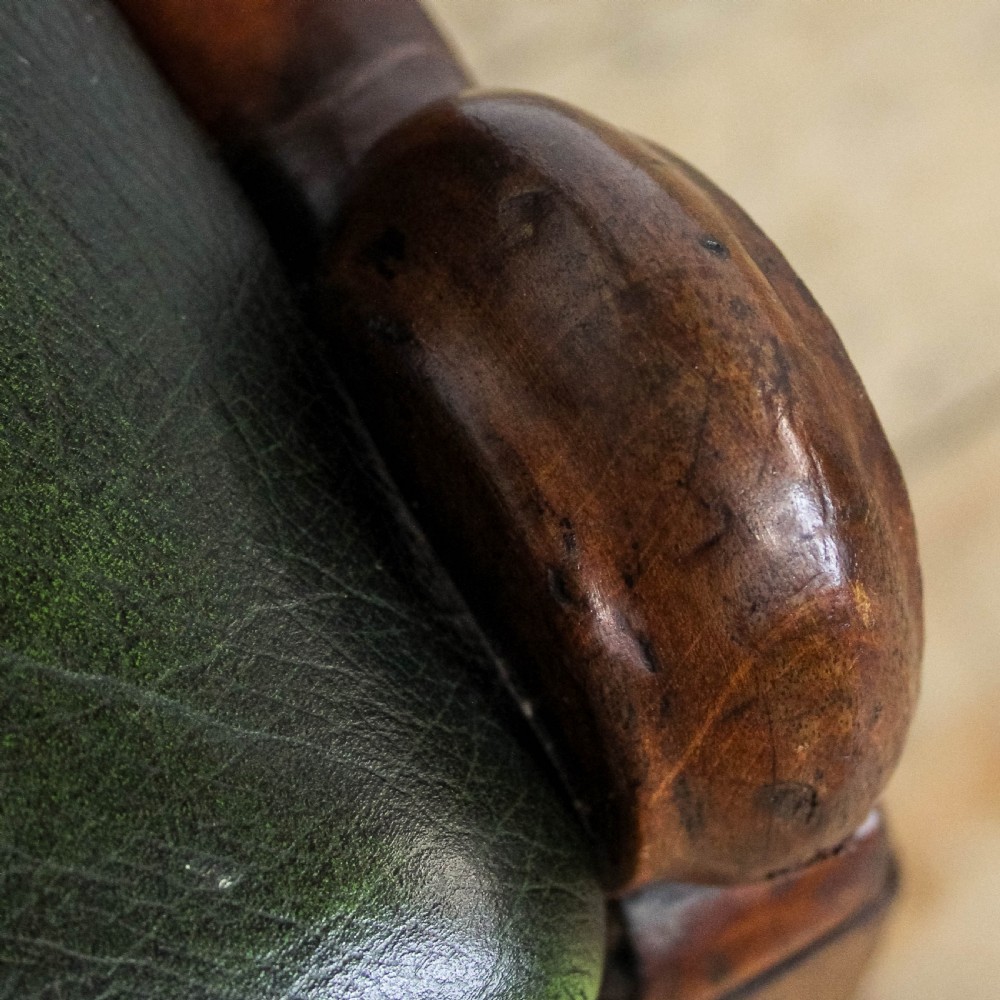 Antique Green Leather Button Back Armchair
 View VII