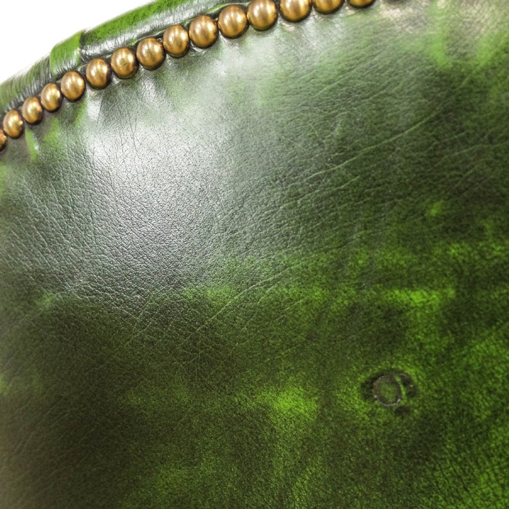 Antique Green Leather Button Back Armchair
 View VIII