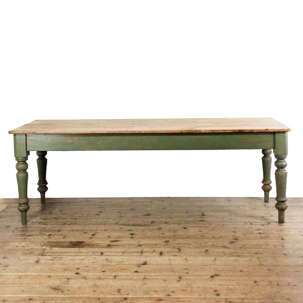 Large Antique Painted Pine Farmhouse Kitchen Table 
 View II
