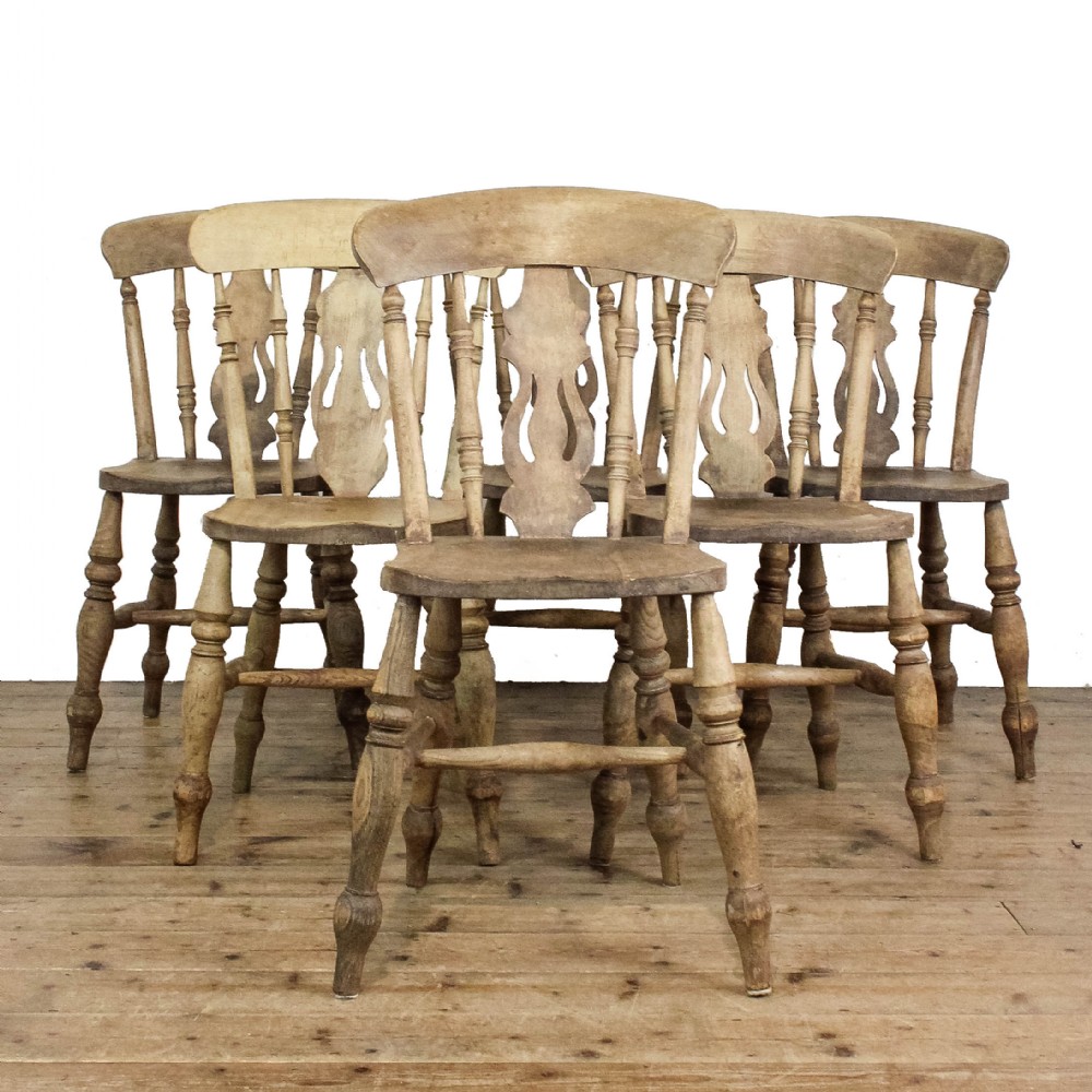 Antique Set of Six Farmhouse Kitchen Chairs
