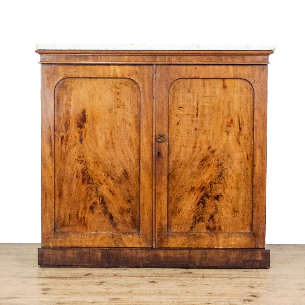 Antique Mahogany Side Cabinet with Marble Top
