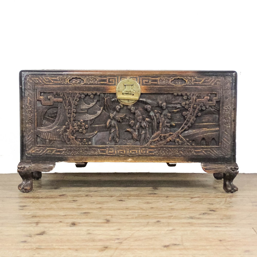 Early 20th Century Carved Camphorwood Trunk
