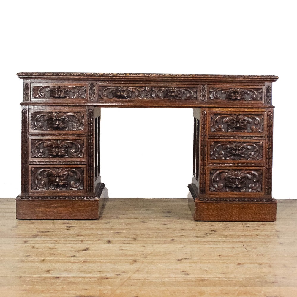 Antique Carved Oak Green Man Writing Desk
