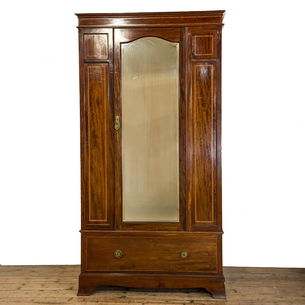 Antique Edwardian Mahogany Mirrored Wardrobe 
