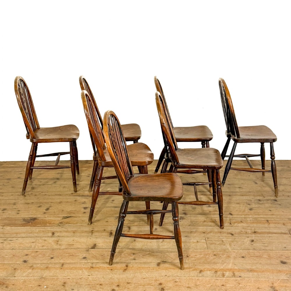 Antique Set of Seven Wheelback Kitchen Chairs
 View IV