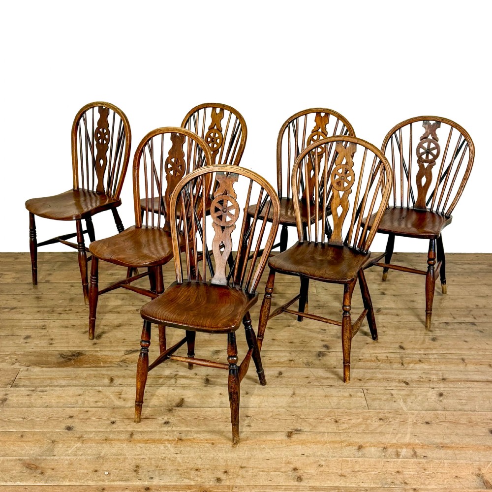 Antique Set of Seven Wheelback Kitchen Chairs
 View VII