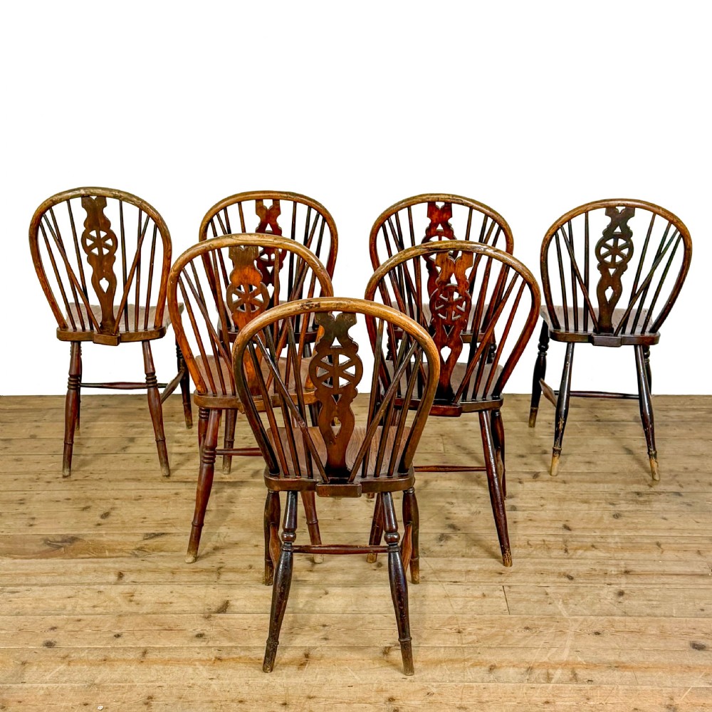 Antique Set of Seven Wheelback Kitchen Chairs
 View VIII