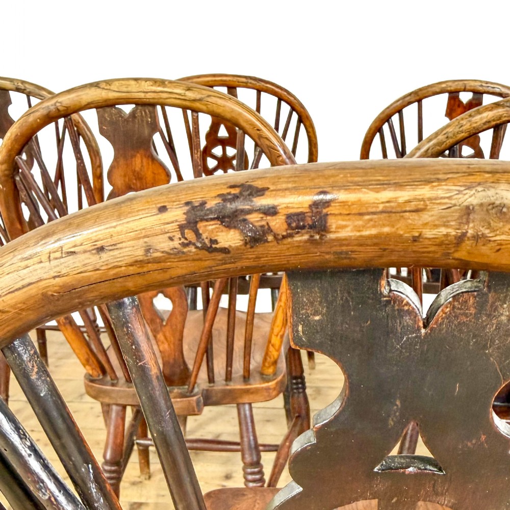 Antique Set of Seven Wheelback Kitchen Chairs
 View IX