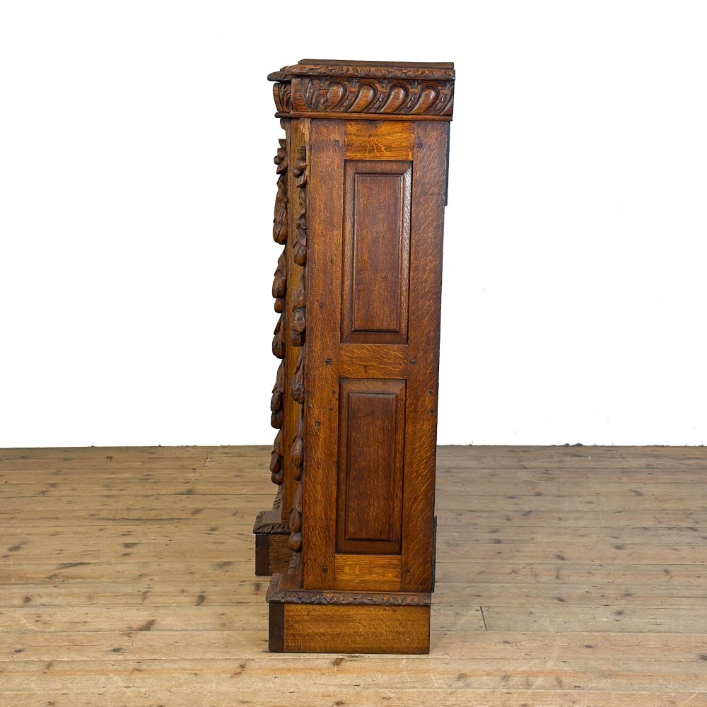 Antique Victorian Carved Oak Breakfront Bookcase View III