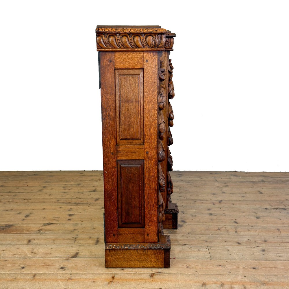 Antique Victorian Carved Oak Breakfront Bookcase View V