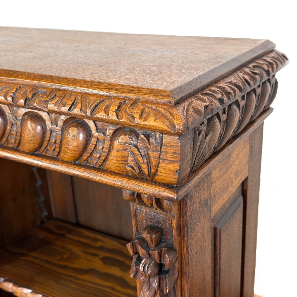 Antique Victorian Carved Oak Breakfront Bookcase View VI