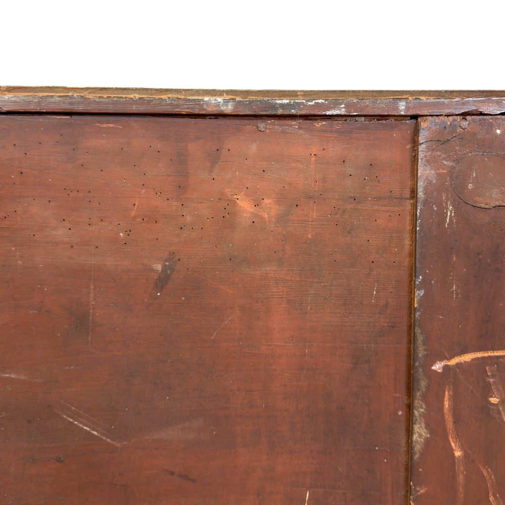 A William IV dark mahogany chest of drawers featuring three long drawers with turned knobs, brass escutcheons, and carved scroll feet. View VII