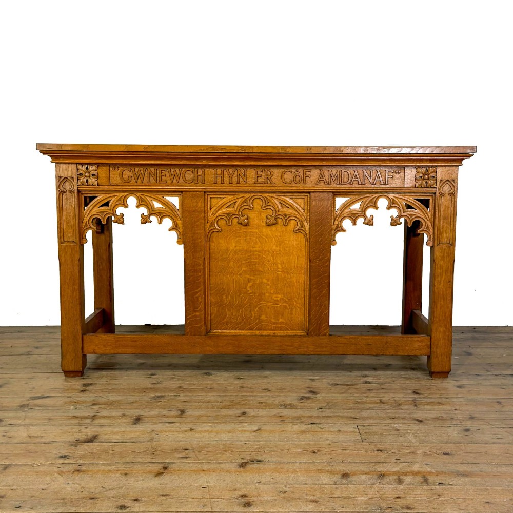 Antique Gothic Revival Oak Welsh Chapel Altar Table