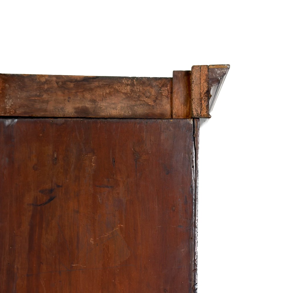 A tall single door mahogany wardrobe featuring a moulded cornice, flame mahogany veneer door panel, and bracket feet. View VII
