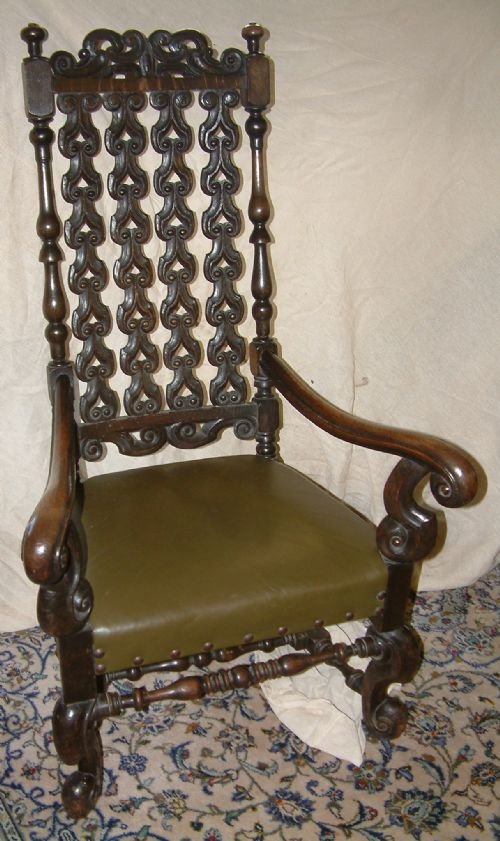 Carved Oak Victorian Gothic Arm Chair