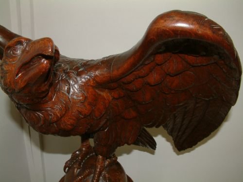 Carved Oak Eagle on Stand