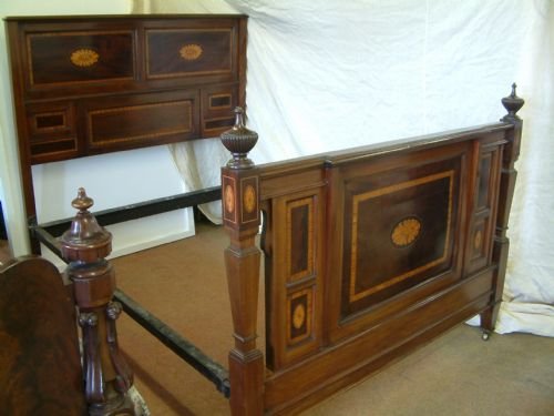 Antique Mahogany Inlaid 5ft Bed
