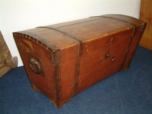 Antique Pine and Iron Banded Trunk