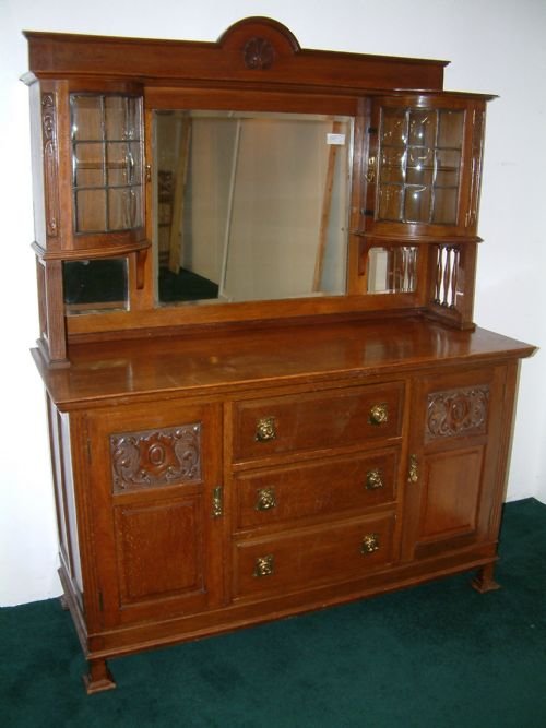 Oak Art Nouveau Cupboard Mirrorback Sideboard