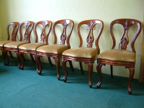 Set of Six Victorian Carved Balloon Back Chairs