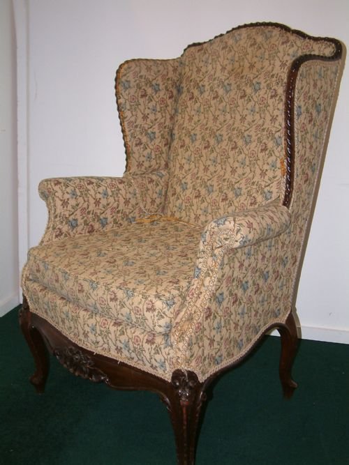 Mahogany Framed Edwardian Upholstered Wing Back Chair
