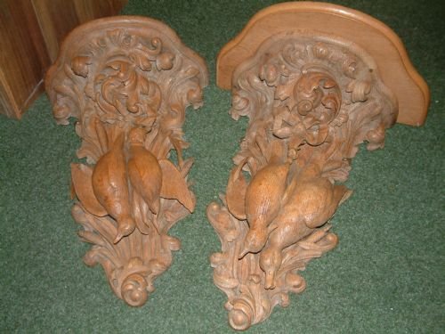 Pair of Large Oak Carved Austrian Wall Brackets.
