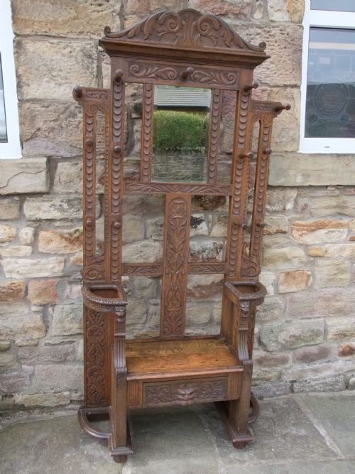 Carved Oak Seat Hall Stand