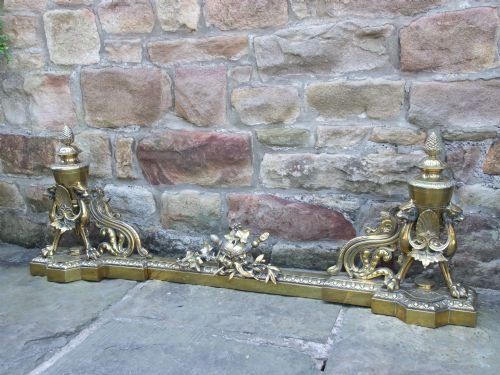 Brass Pair of Chenets and Centre Bar