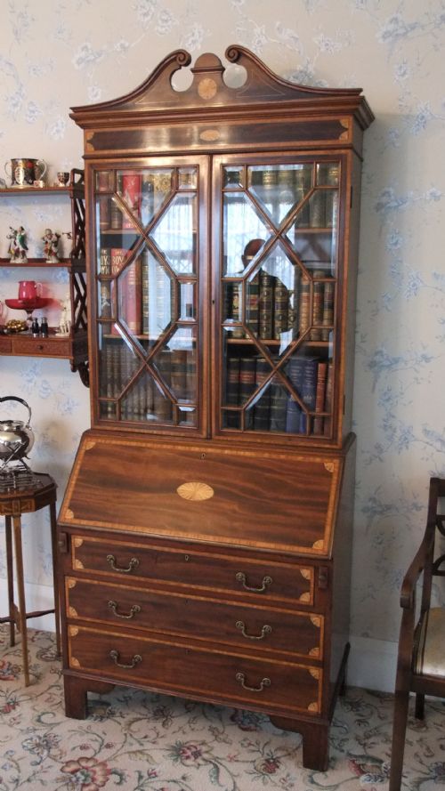 Inlaid Mahogany Bureau Bookcase
