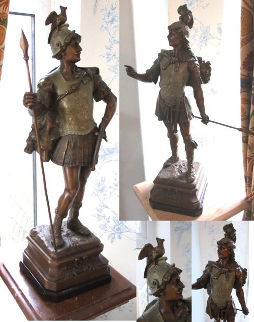 Pair of Spelter Warriors’ Signed, French 
