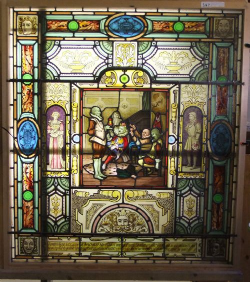 A Scene from Shakespeare Play, Painted Stained Glass Window
