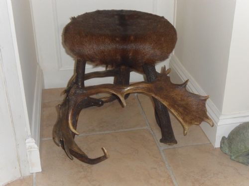 Antler Stool with Hide Covering to Seat