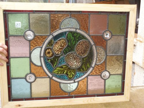 Painted Victorian Leaded Glass Window