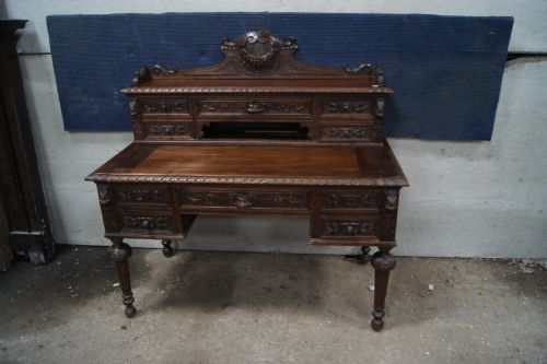 A French Carved Oak Victorian Desk