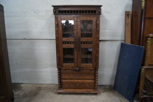 Unusual French Carved Oak Cupboard