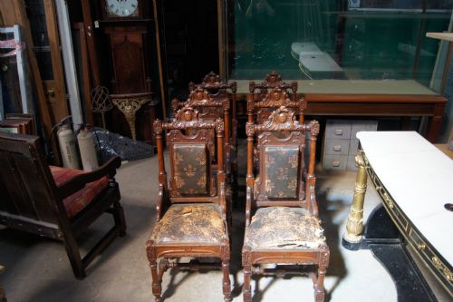 Set of 6 Country House Carved Oak Chairs