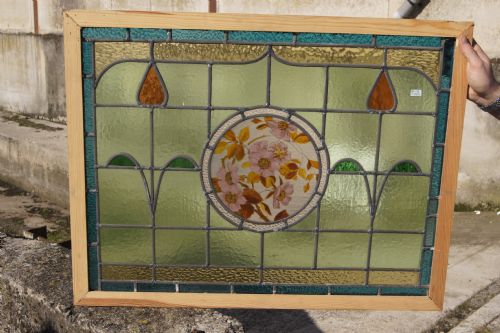 Painted and Leaded Glass Art Nouveau Window