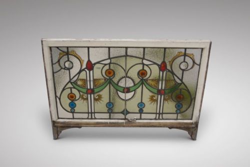 Art Nouveau Leaded and Painted Glass Window