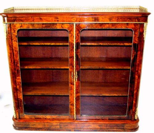 A Fine Burr Walnut Victorian Inlaid Bookcase