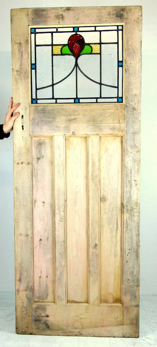 A Leaded Glass Door with Rose Design