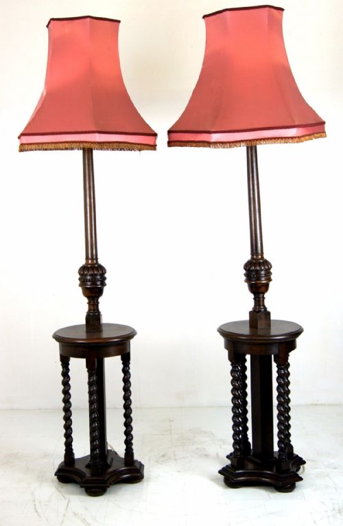 A Matched Pair of Solid Oak Electric Lamp Standards