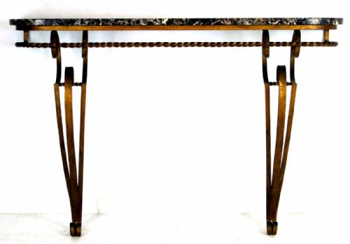 Lovely Original Wrought Iron French Marble Top Consul Table