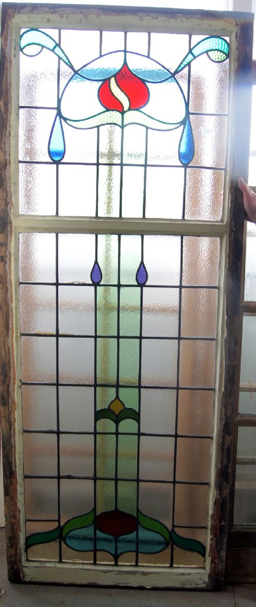 A Very Large Art Nouveau Leaded Glass Window