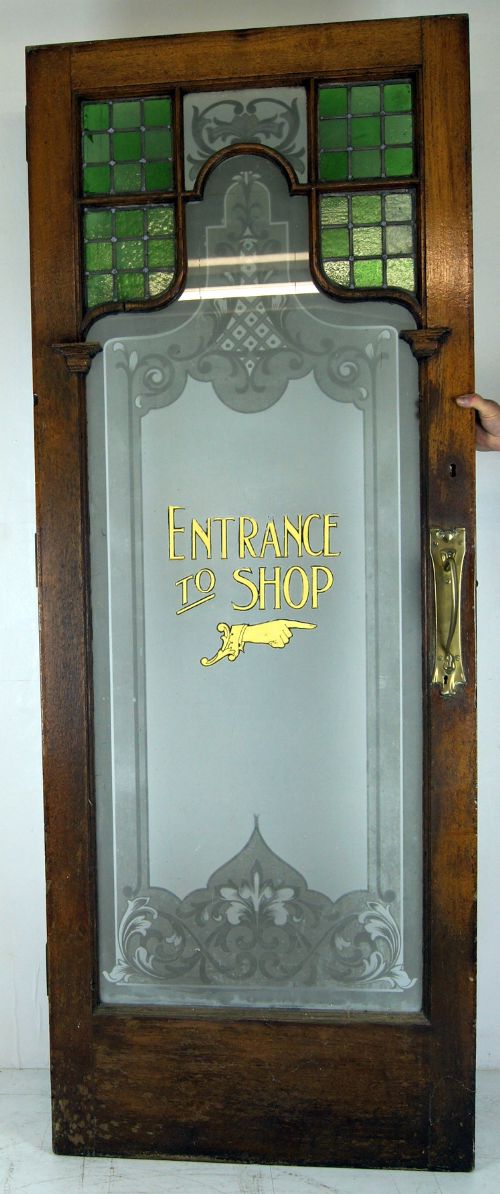 An Outstanding Cut Etched and Leaded Glass Shop Door