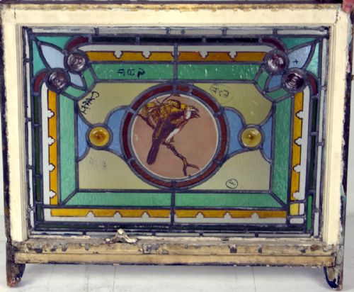A Good Well Painted Leaded Glass Bird Window