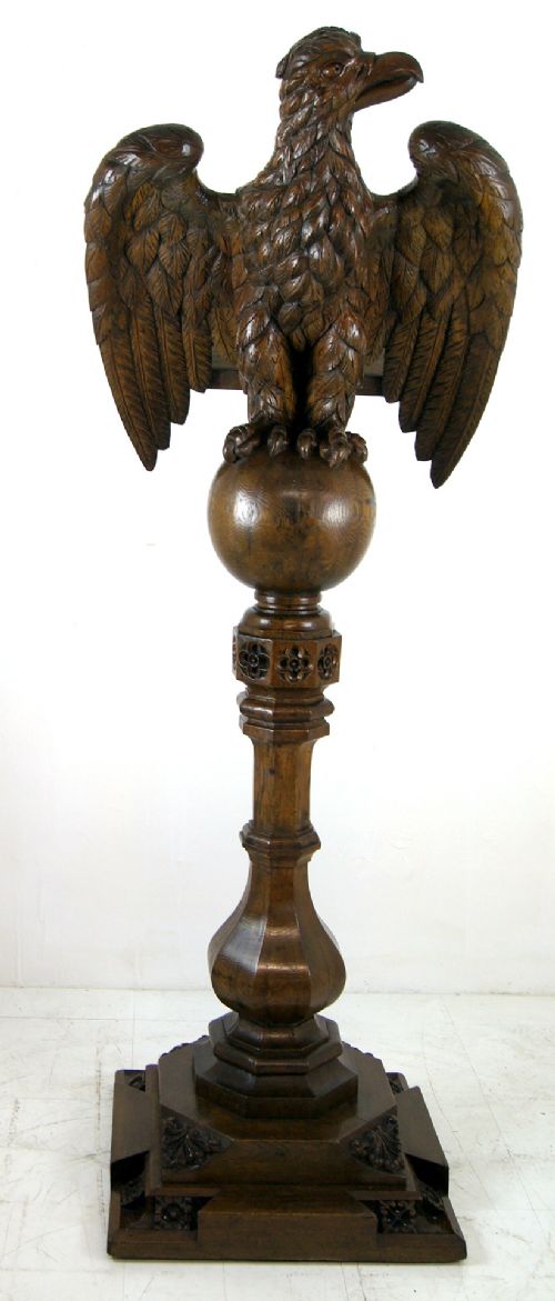 Very Well Carved Oak Eagle on a Gothic Column